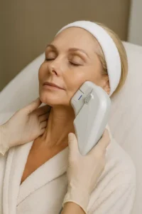 Woman receiving HIFU non surgical facelift treatment Hastings