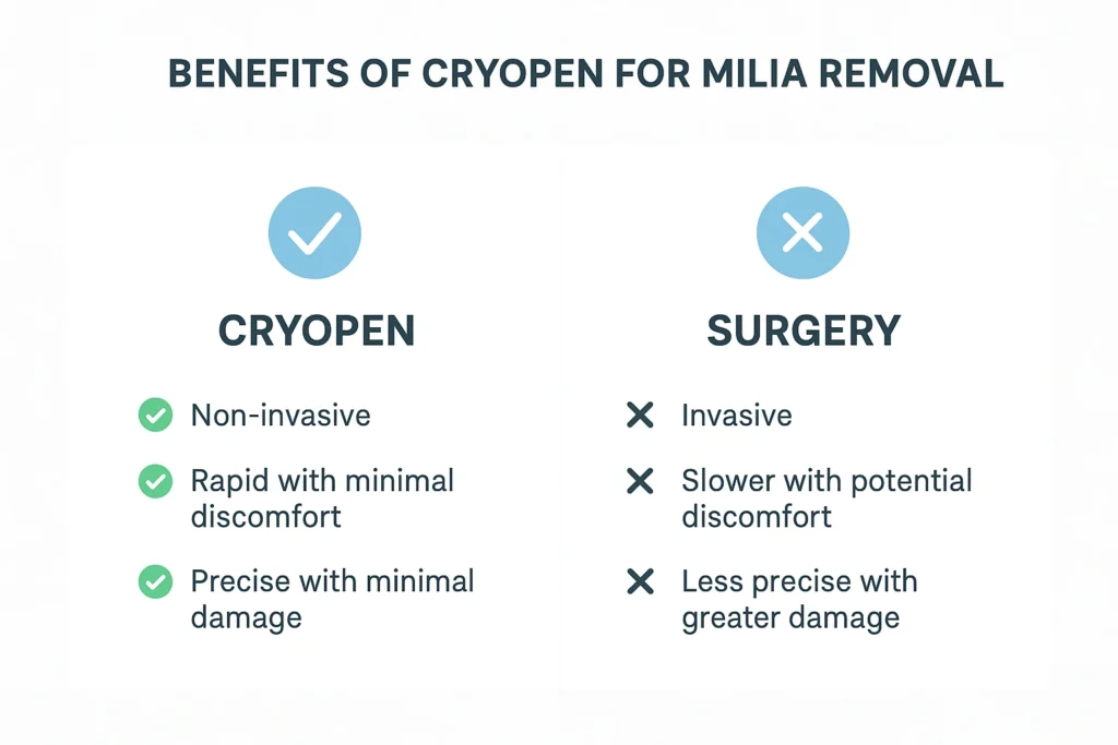 Benefits of cryopen for milia removal Hastings compared to surgical treatments.