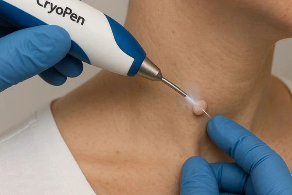 Person receiving cryotherapy Hastings for skin tag removal