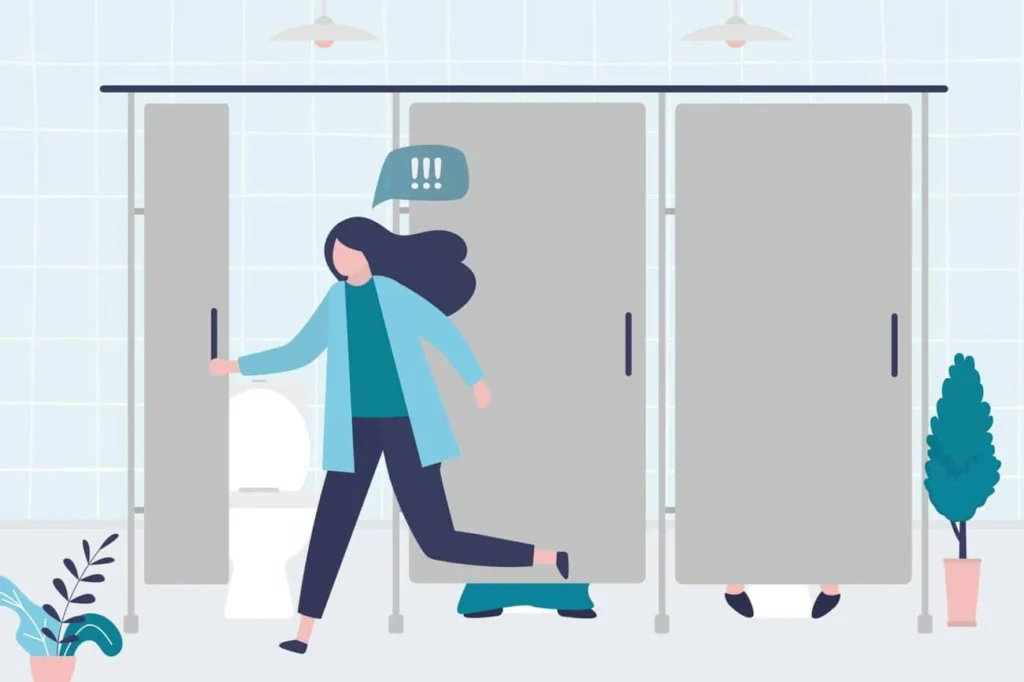 graphic of Urine incontinence Hastings woman running to the toilet.