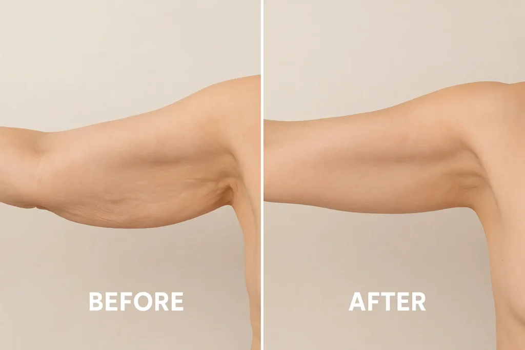 Picture of LA LIPO Hastings before and after results of skin tightening treatment on the upper arms.